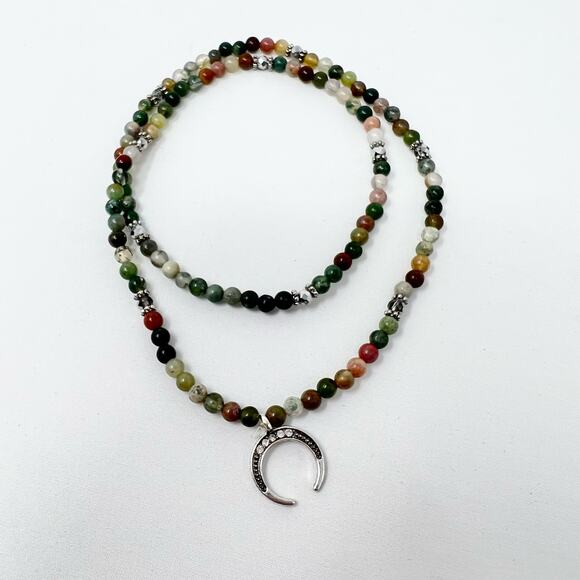 Crescent Moon Crystal Beaded Stretch Multicolor Cubic Zirconia Necklace Choker - Picture 1 of 4